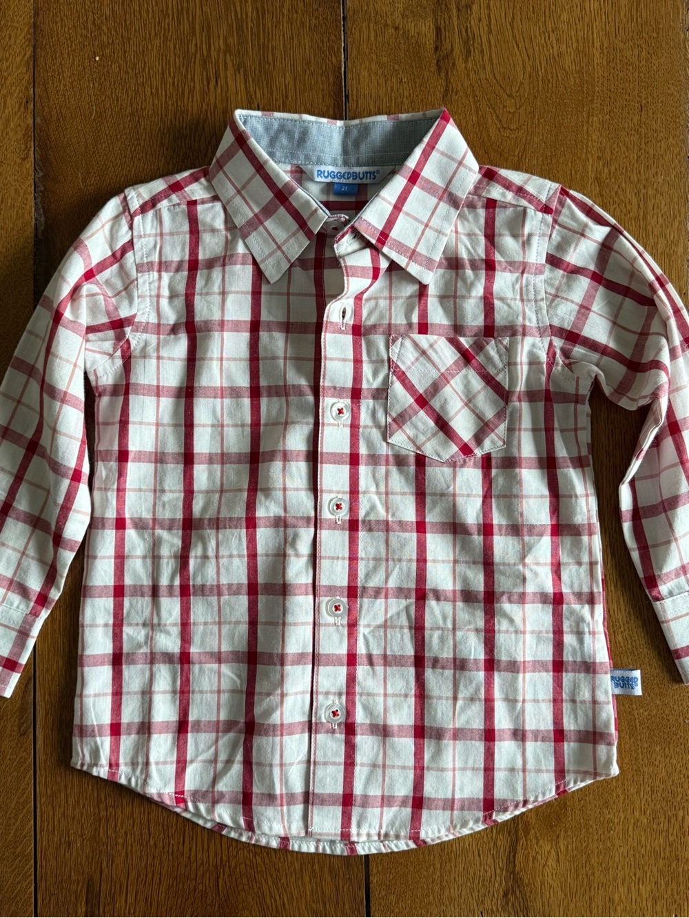 RuggdButts Red & White Plaid Button-Down Shirt for Kids